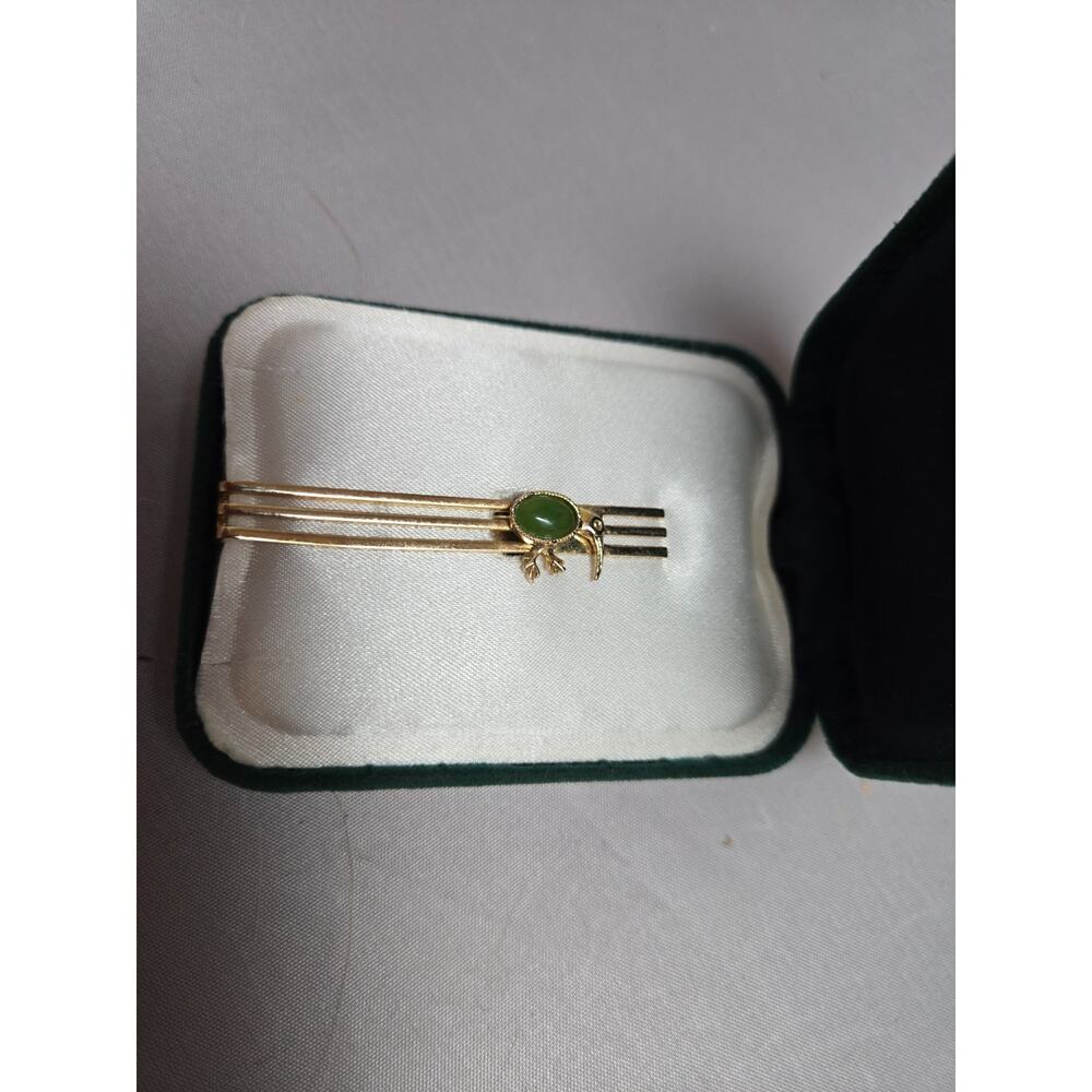 Vintage Gold Tone Kiwi Bird Green Stone Tie Clip Tie Bar